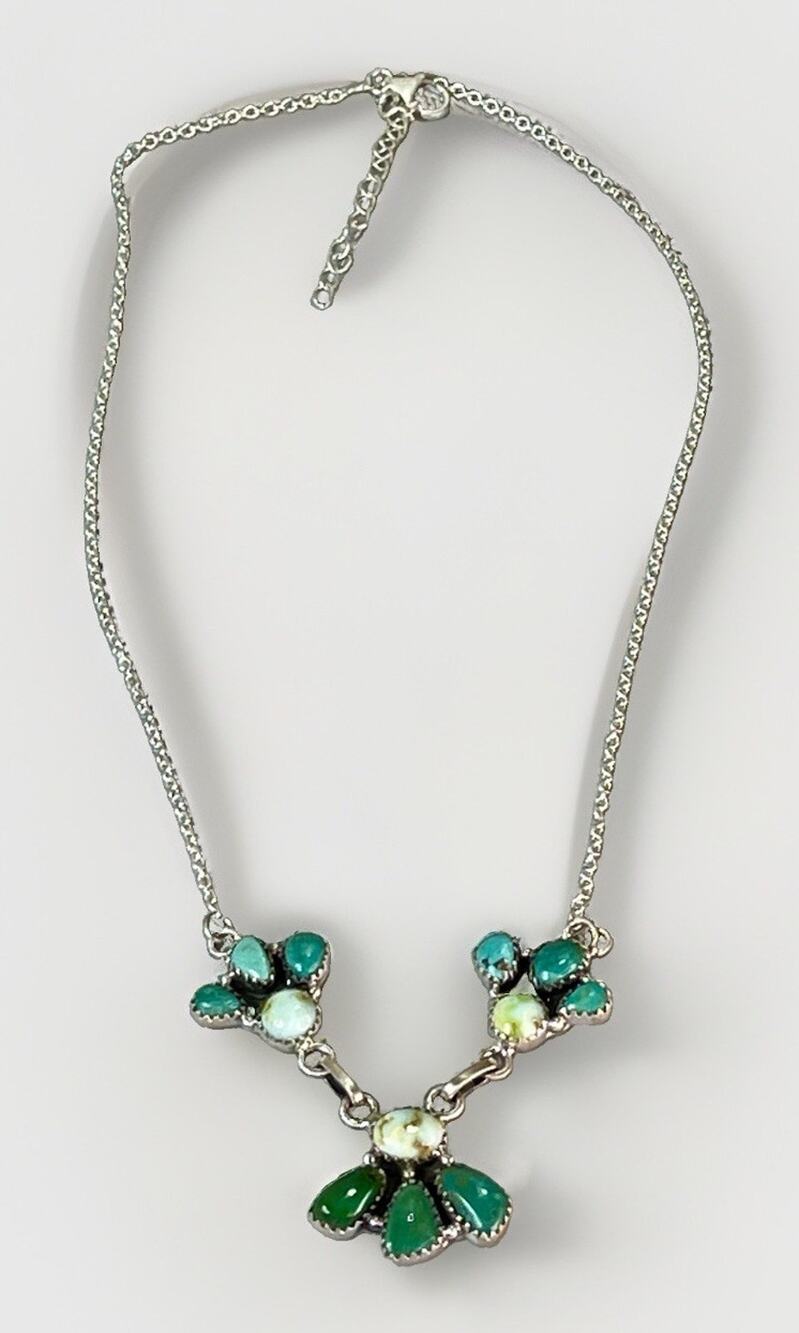 Palomino & Kingman Turquoise Sterling Silver Southwestern Cluster Drop Necklace